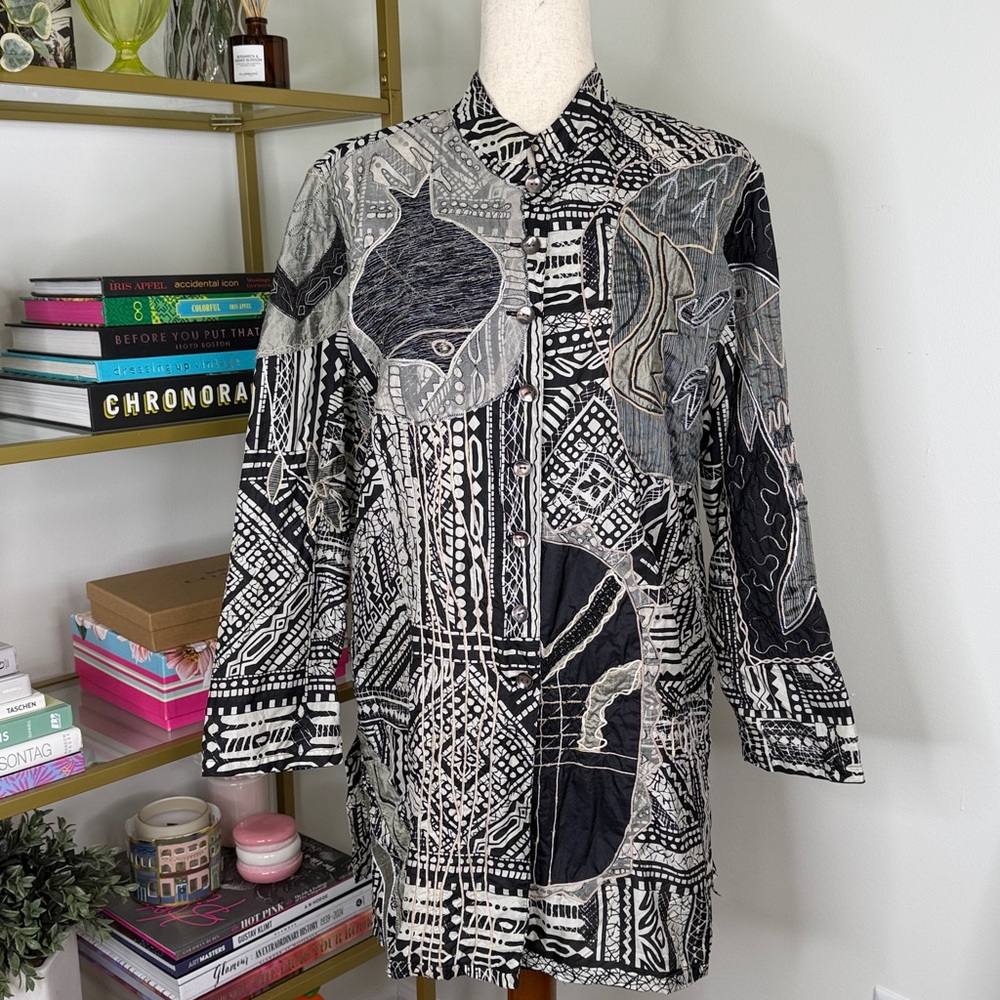 Chico's Design Art To Wear Silk Embroidered Top